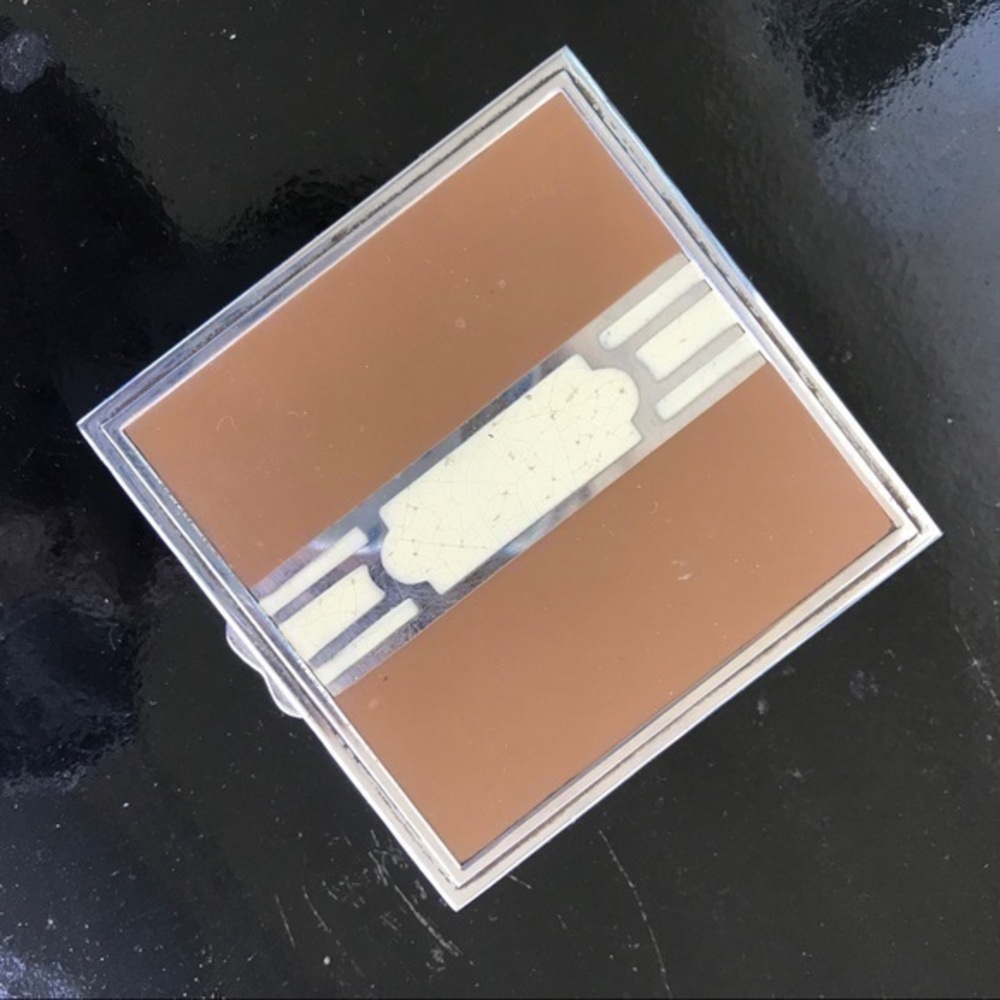Set of 2 Art Deco Inlaid Chrome and Wood Trinket Box